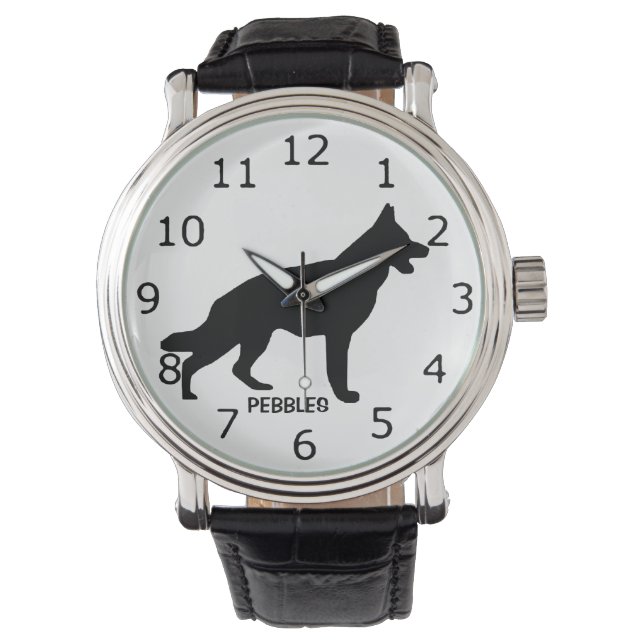 ANPASSNINGSBAR German Shepherd Hund Silhouette Armbandsur (Framsida)