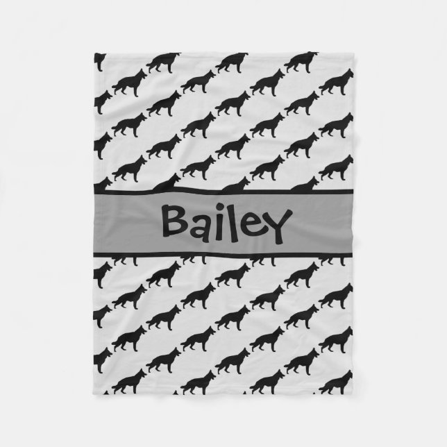 Anpassningsbar German Shepherd Hund Silhouette Fleecefilt (Framsidan)