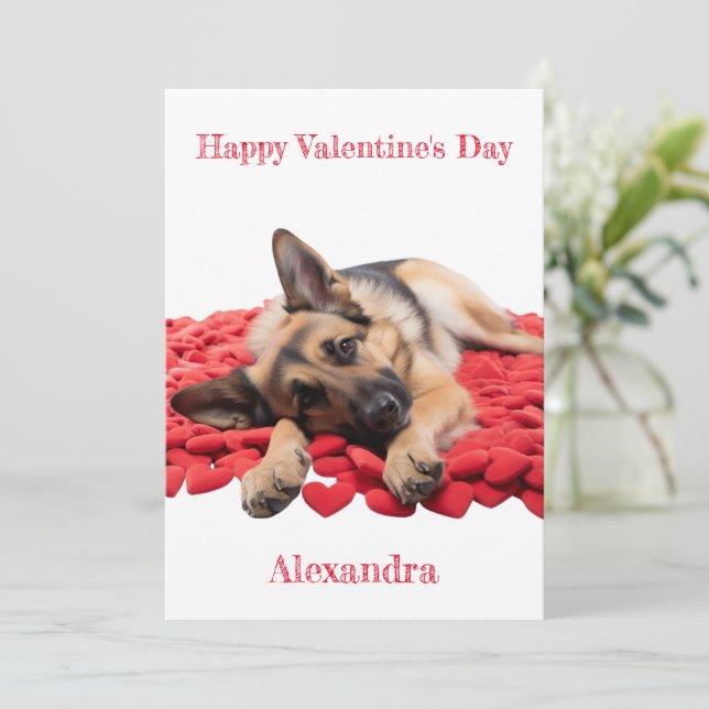 Anpassningsbar German Shepherd Ljugande på Hearts  Julkort (Stående Fram)
