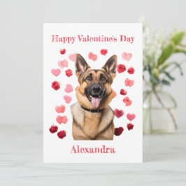 Anpassningsbar German Shepherd with Hearts Valenti Julkort
