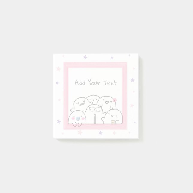 Anpassningsbar Ghost Family Roligt Girly Rosa Post-it Block (Framsida)