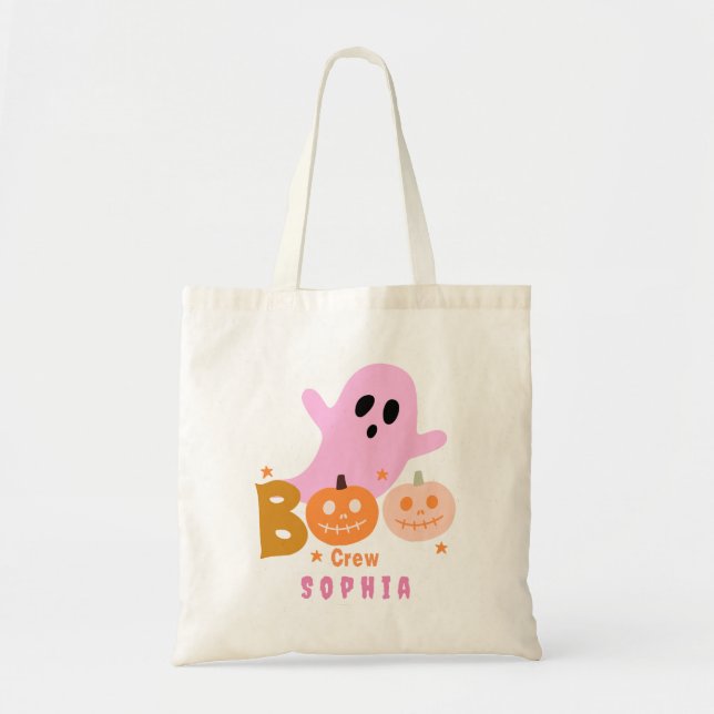 Anpassningsbar Ghost Trick-or-Treat Rosa Boo Hallo Tygkasse (Framsidan)