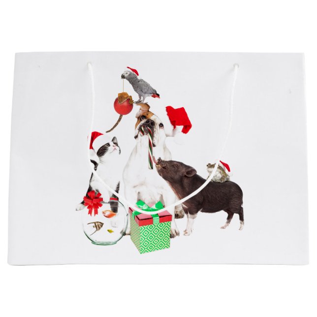 ANPASSNINGSBAR GIFT BAG ANIMALS IN SANTA HATS (Framsidan)