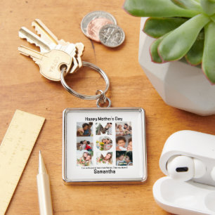 Anpassningsbar Gift for Mamma Mors dag 9 Photo Col Fyrkantig Silverfärgad Nyckelring