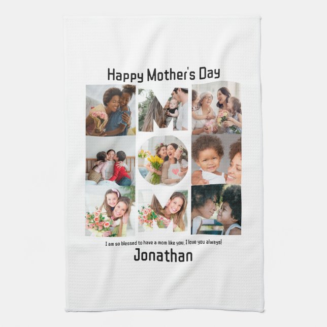 Anpassningsbar Gift for Mamma Mors dag 9 Photo Col Kökshandduk (Vertikal)