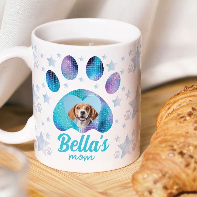 Anpassningsbar Gift Photo Blue Glitter Hund Mamma Kaffemugg (Skapare uppladdad)