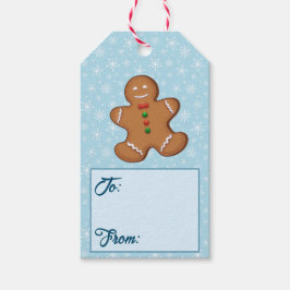 Anpassningsbar Gingerbröd och Snöflingor Blue Gift Presentetikett