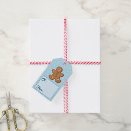 Anpassningsbar Gingerbröd och Snöflingor Blue Gift Presentetikett