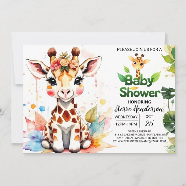 Anpassningsbar Giraffe Baby Shower Inbjudningar (Framsida)