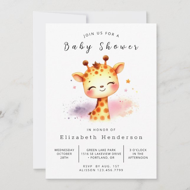 Anpassningsbar Giraffe Baby Shower Inbjudningar (Framsida)