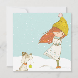 Anpassningsbar Girl and Hennes Hund Cute Jul Julkort