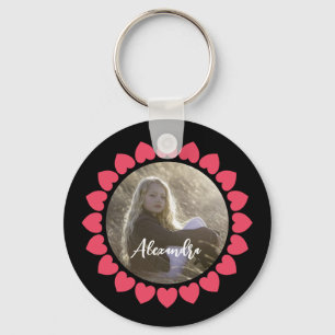 Anpassningsbar Girl Photo with Peachy Hearts Circl Nyckelring