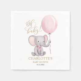 Anpassningsbar Girl Rosa Balloon Cute Elephant Bab Pappersservett