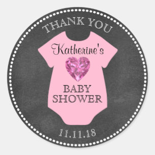 Anpassningsbar Girl Rosa Chalkboard Baby Shower Te Runt Klistermärke