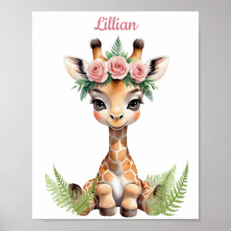 Anpassningsbar Girl's Jungle Thenze Nursery Giraff Poster