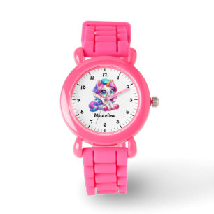 Anpassningsbar Girls Namn Cute Unicorn Kids Person Armbandsur