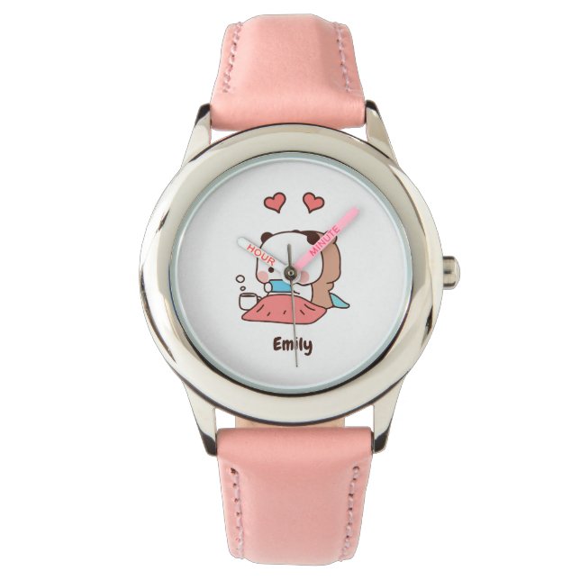 Anpassningsbar Girls Namn Rosa, Cute Panda Bear Armbandsur (Framsida)