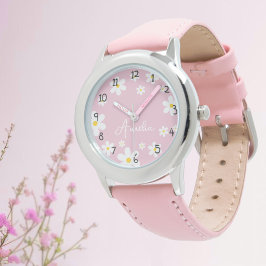Anpassningsbar Girls Namn Rosa Daisy Kids Watch Armbandsur
