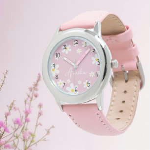 Anpassningsbar Girls Namn Rosa Daisy Kids Watch Armbandsur