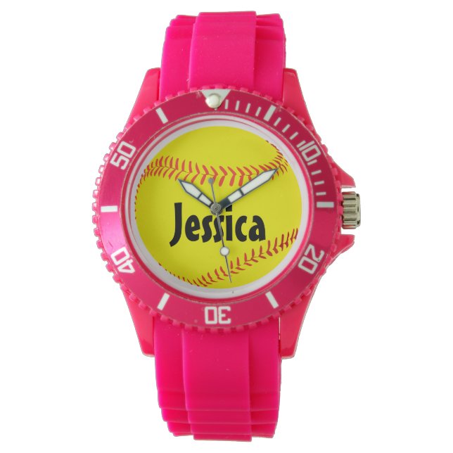 Anpassningsbar Girls Sporty Rosa FastpitchSoftball Armbandsur (Framsida)