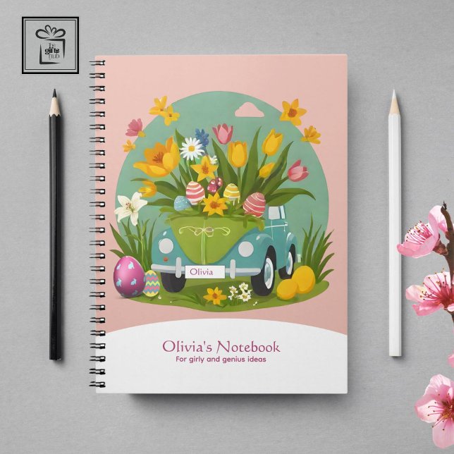 Anpassningsbar Girly Blommigt Car Påsk temed Anteckningsbok (Custom Girly Floral Car Easter-themed Notebook)