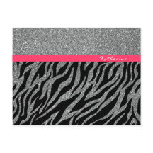 Anpassningsbar Girly Glitter Silver Rosa Zebra Gla