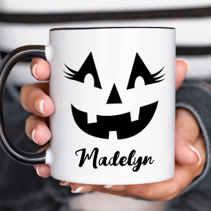 Anpassningsbar Girly Jack o lantern Pumpkin Ansikt Mugg