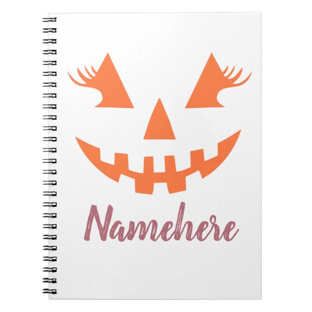 Anpassningsbar Girly Jack o lantern Pumpkin Hallow Anteckningsbok (Framsidan)