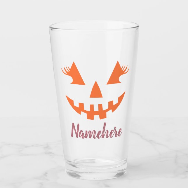 Anpassningsbar Girly Jack o lantern Pumpkin Hallow Glaskopp (Framsida)