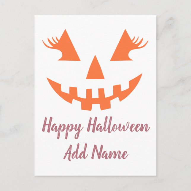 Anpassningsbar Girly Jack o lantern Pumpkin Hallow Inbjudan Vykort (Framsida)