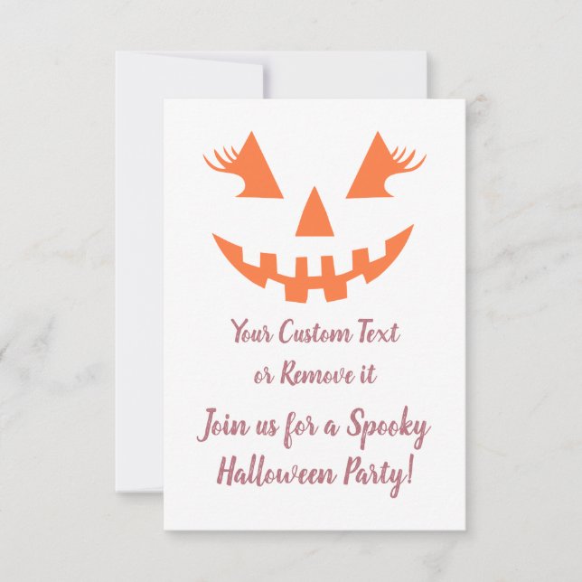 Anpassningsbar Girly Jack o lantern Pumpkin Hallow Inbjudningar (Framsida)