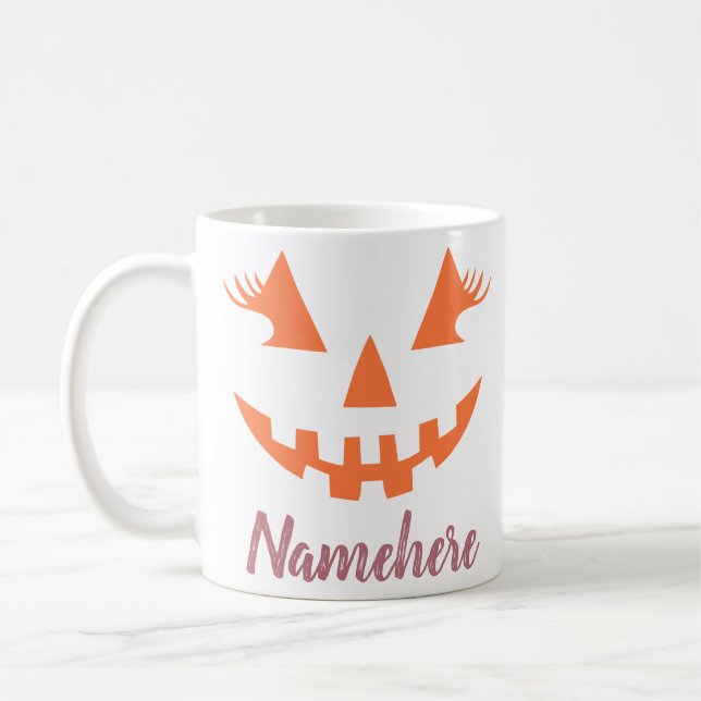 Anpassningsbar Girly Jack o lantern Pumpkin Hallow Kaffemugg (Vänster)
