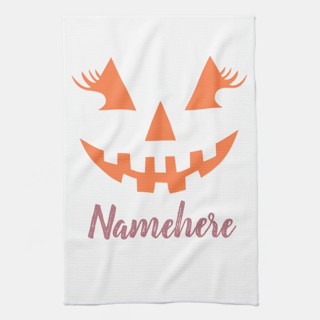 Anpassningsbar Girly Jack o lantern Pumpkin Hallow Kökshandduk (Vertikal)