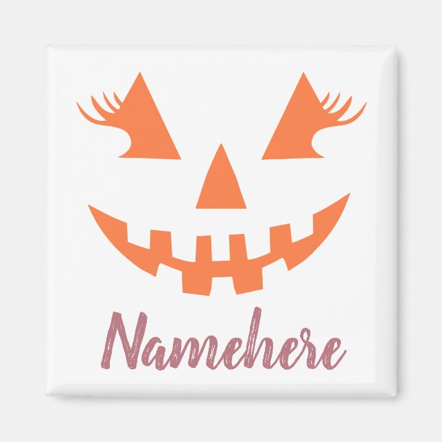 Anpassningsbar Girly Jack o lantern Pumpkin Hallow Magnet (Framsidan)