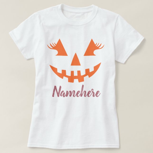 Anpassningsbar Girly Jack o lantern Pumpkin Hallow T Shirt (Design framsida)