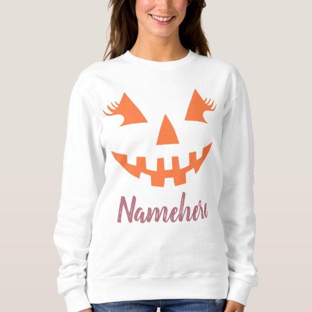 Anpassningsbar Girly Jack o lantern Pumpkin Hallow T Shirt (Framsida)