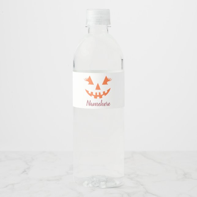 Anpassningsbar Girly Jack o lantern Pumpkin Hallow Vattenflaska Etikett (Framsida)
