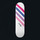 Anpassningsbar Girly Rosa Stripe Mini Skateboard Bräda 18,5 Cm<br><div class="desc">Denna giglila skateboard är dekorerad med fet rand av rosa,  lila,  blått och vitt med svart typografi. Anpassa den genom att ändra namn eller skapar den till ett monogram i stället.</div>
