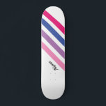 Anpassningsbar Girly Rosa Stripe Mini Skateboard Bräda 18,5 Cm<br><div class="desc">Denna giglila skateboard är dekorerad med fet rand av rosa,  lila,  blått och vitt med svart typografi. Anpassa den genom att ändra namn eller skapar den till ett monogram i stället.</div>