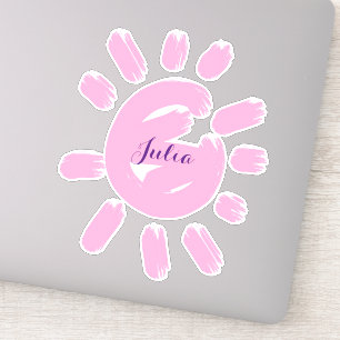 Anpassningsbar Girly Script Namn Cute Rosa Sol Klistermärken