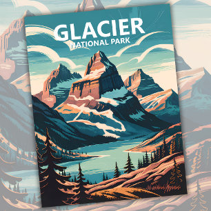 Anpassningsbar Glacier nationalpark Sjö Retro WPA Vykort