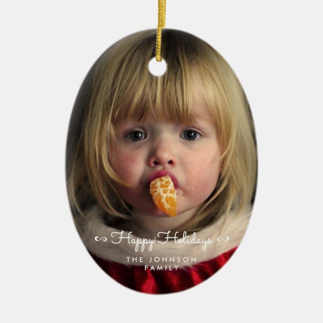 Anpassningsbar Glad helg Oval Julgran Ornament (Framsidan)