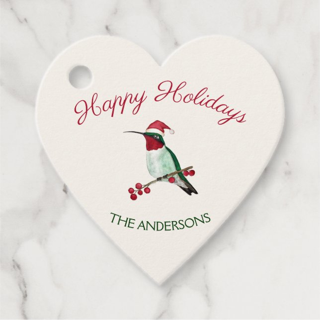 Anpassningsbar Glad helg Santa Hummingbird Gåvor Etiketter (Framsida)