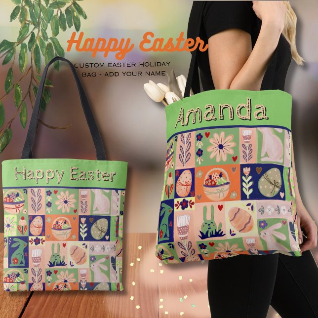 Anpassningsbar Glad påsk kollage Colorful Tygkasse (Custom Happy Easter Collage Colorful Tote Bag )
