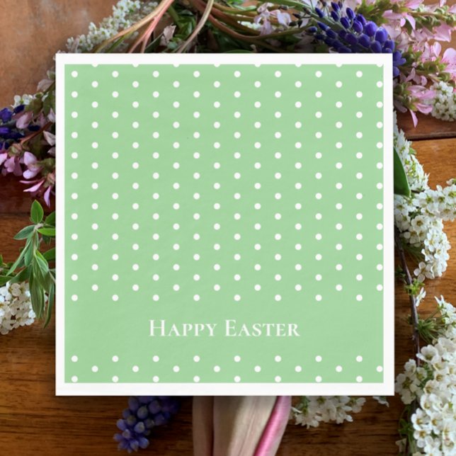 Anpassningsbar Glad påsk Mint Grönt & White Polka  Pappersservett (Happy Easter custom pastel green fun chic napkins. Trendy mint and white polka dot Easter brunch )