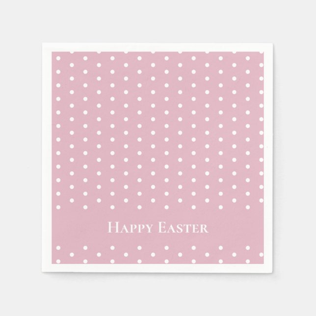 Anpassningsbar Glad påsk Pastel Rosa & White Polka Pappersservett (Framsidan)