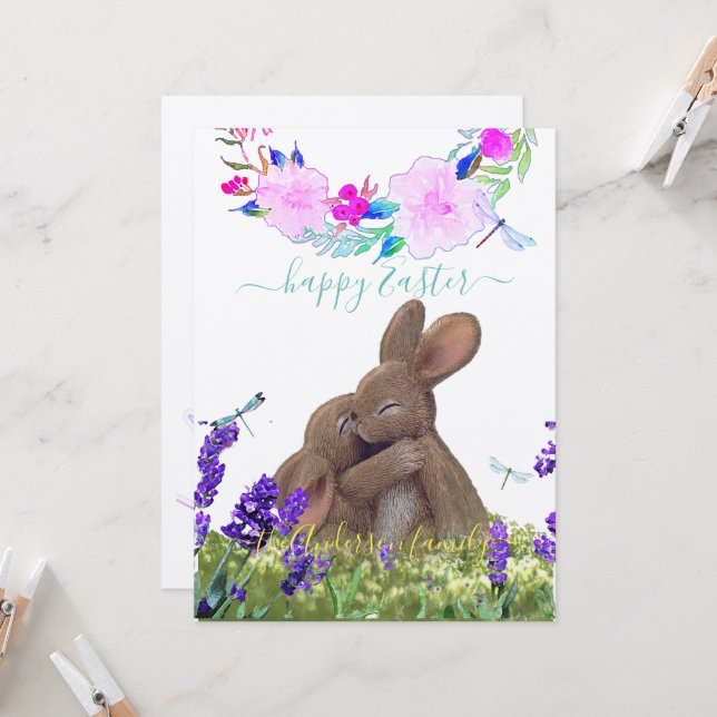 Anpassningsbar Glad påsk Shabby chic Boho Stil Lar Kort (Fram/Back In Situ)