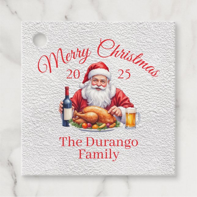 Anpassningsbar Glad Tomte Jul Torget Gåvor Etiketter (Framsida)