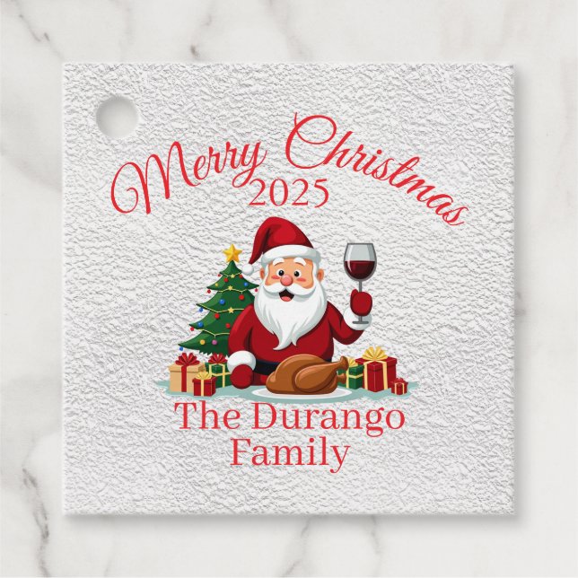 Anpassningsbar Glad Tomte Jul Torget Gåvor Etiketter (Framsida)