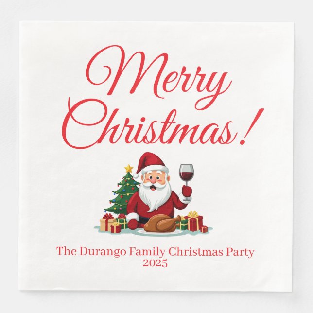 Anpassningsbar Glad Tomte Julmiddag Pappersservett (Framsida)
